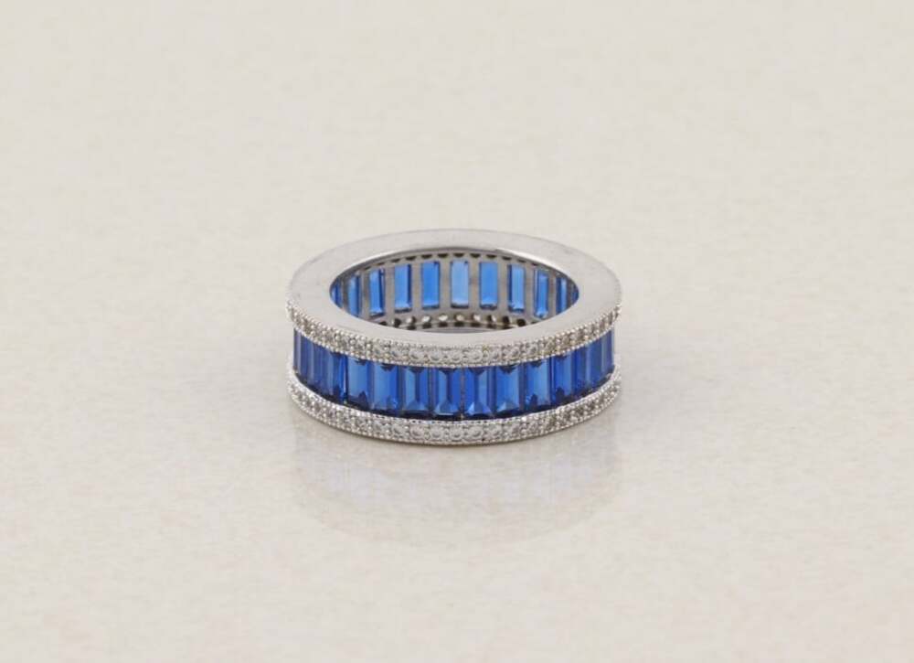 Sterling Silver Sparkly Lab Created Blue Sapphire and CZ Band Ring Size 6